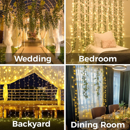 suddus Curtain Lights for Bedroom, 200 Led Hanging String Light Outdoor, Fairy C