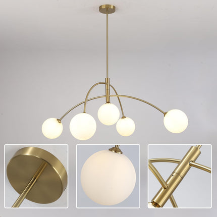 Fulesi Contemporary Gold Ceiling Light 5-Light Glass Globe Lights Mid Century Mo