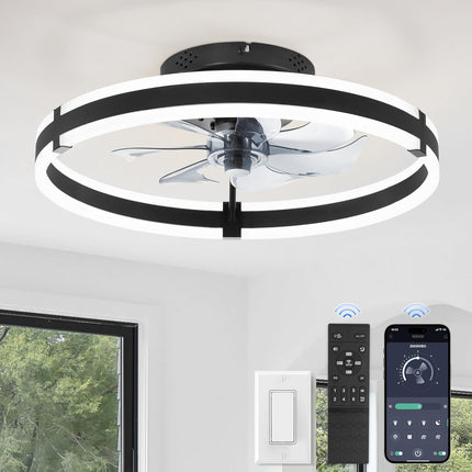 Ceiling Fans with Lights and Remote, 19.7'' Low Profile Ceiling Fans, 3000-6000K