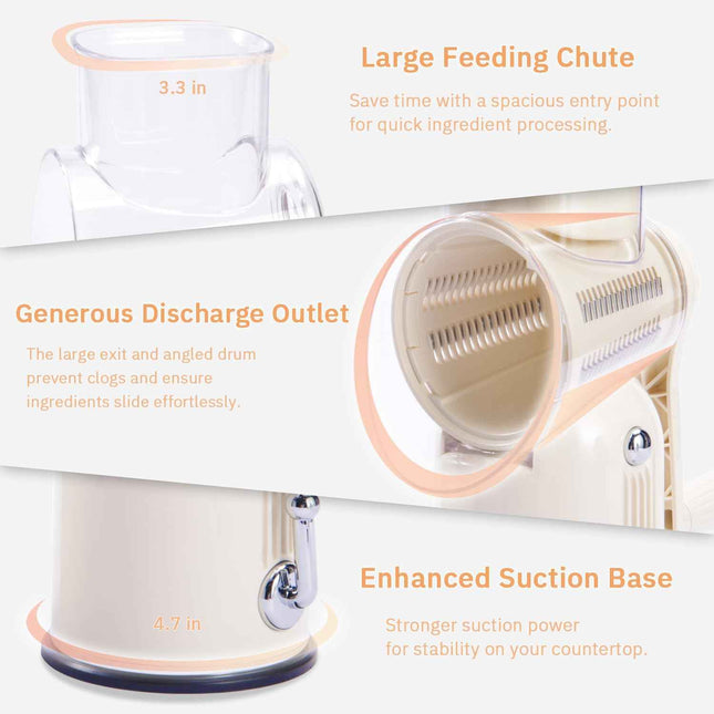 ENERGEVITY Manual Rotary Cheese Grater with Handle, 5 in 1 Replaceable Stainless