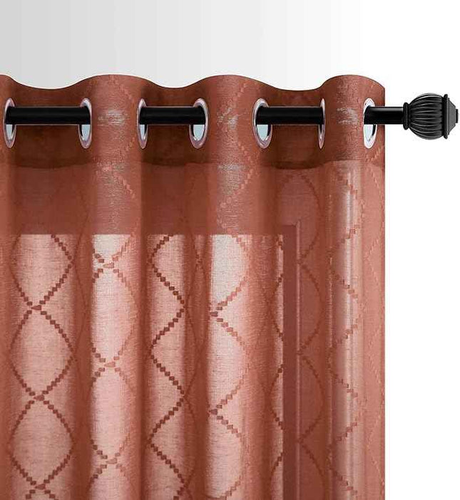 Sheer 52x84 Inch Curtains 2 Panel Set Grommet Diamond Linen Textured Semi Privac