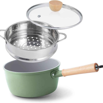 NO STEAMER ROCKURWOK Ceramic Nonstick Sauce Pan, 3 QT Pot with Steamer, Non Toxi