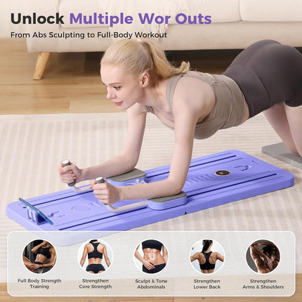 Mosdos Foldable Portable Pilates Reformer, Auto-Rebound Core Trainer for Home Gym, 50+ Exercises, 300 lb, Purple