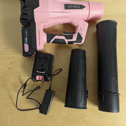 STEELITE 21V Cordless Leaf Blower, 150 MPH 600 CFM Airflow, 6-Speed, Lightweight 3.2 lb with 2 Batteries & Charger, Pink