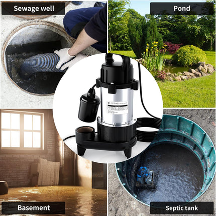 FOTING 1HP Submersible Sump Pump, Sewage/Effluent Pump 5600 GPH with 40 ft Lift, Cast Iron Heavy Duty with Float Switch