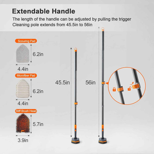 CLEANHOME Tile Tub Scrubber Brush with 3 Different Function Cleaning Heads and 5