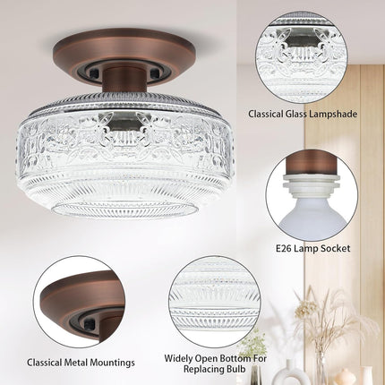 KnLnny Ware Bronze Flush Mount Ceiling Light with Classical Glass Shade, Ceiling