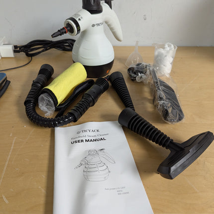 TICYACK Handheld Steam Cleaner with 16 Accessories, 1050W Continuous Steam, Chemical-Free Multi-Surface Cleaning, White