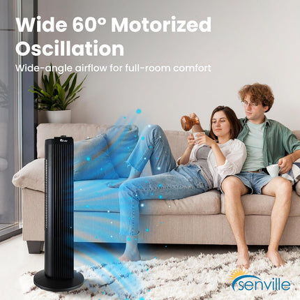 Senville 27" Standing Fan for Bedroom and Home with 60° Oscillation, 3 Speed, Co