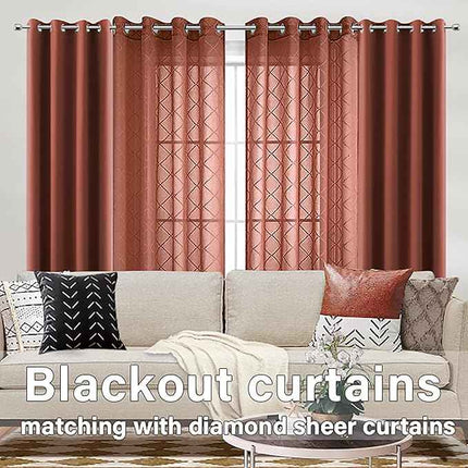 Sheer 52x84 Inch Curtains 2 Panel Set Grommet Diamond Linen Textured Semi Privac