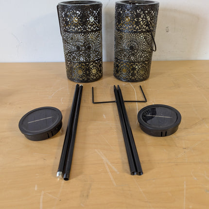 Freekite 2 Pack Solar Lanterns for Outdoor, Hanging Moroccan-Style Garden Lights with Ground Stakes, Auto Dusk-to-Dawn