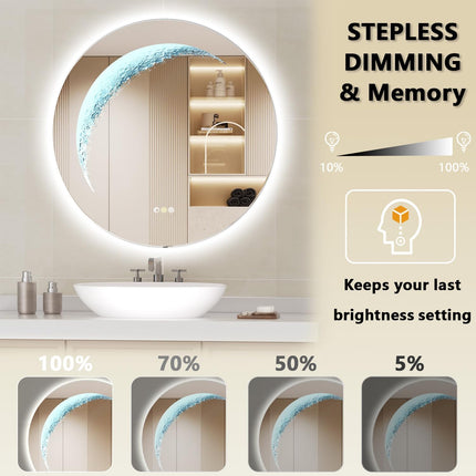 Callsky 30'' Round LED Bathroom Mirror, Frameless Circle Mirror with Back Light