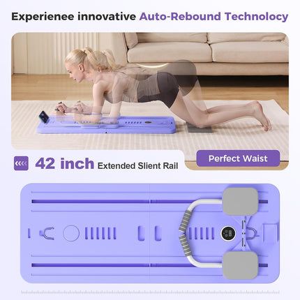 Mosdos Foldable Portable Pilates Reformer, Auto-Rebound Core Trainer for Home Gym, 50+ Exercises, 300 lb, Purple