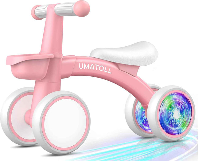 Umatoll Colorful Lighting Baby Balance Bike Toys for 1 Year Old Girls Gifts, Adj