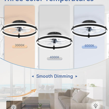 Ceiling Fans with Lights and Remote, 19.7'' Low Profile Ceiling Fans, 3000-6000K