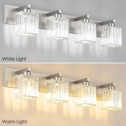 Aipsun 4-Light Crystal Modern Bathroom Vanity Light, Brushed Nickel