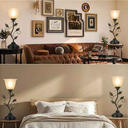 Touch Lamps for Nightstand Set of 2, Stripe Glass Shade Blossoming Bedside Lamp