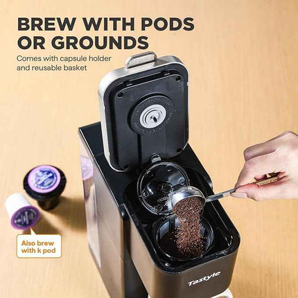 Tastyle Single Serve Hot & Iced Coffee Maker with Strong Brew, 40oz Removable Re