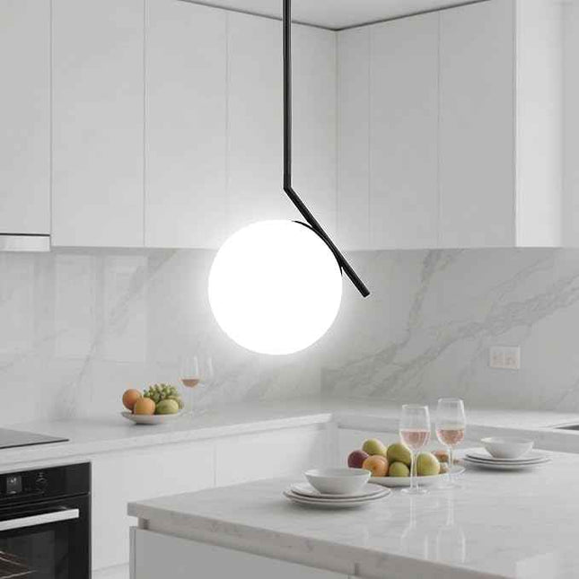 GOLD COLOR Modern Pendant Light with 7.1'' Frosted Glass Globe – Adjustable Kitc