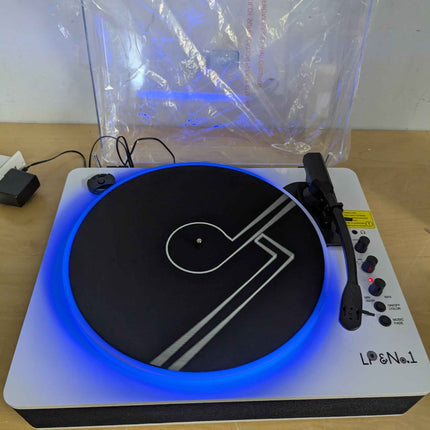 LP&No.1 Record Player with Built-in Stereo Speakers, LED Control, 3-Speed Belt-D