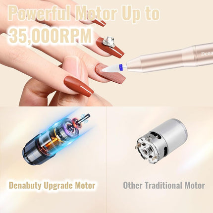 Denabuty Electric Nail Drill Cordless, 35000RPM Portable Electric Nail File | Wi