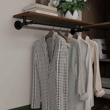 TEDIDUWA Clothes Rack 36in, Wall Mounted Garment Rack with Real Wood Shelf, Heav