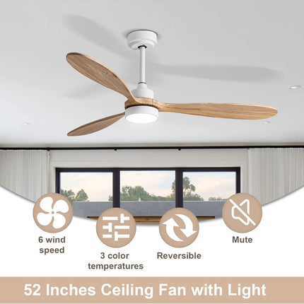 GESUM Ceiling Fan with Light, 52" Wood Ceiling Fan with Light Remote Control,6 S