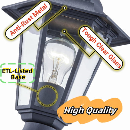 WISBEAM Outdoor Post Light, E26 Pole Lantern with Aluminum Housing & Glass, 60W Max, Wet Rated, Black Rustic