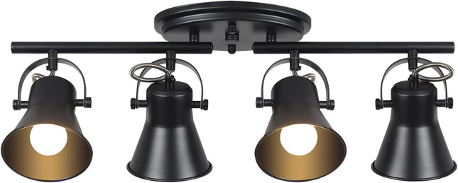 KEESFU 4-Light Track Lighting Kit,Black Semi Flush Mount Ceiling Light with 4 Ro