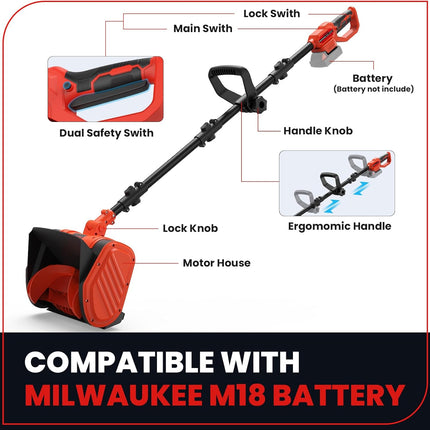 Electric Snow Shovel for Milwaukee M18 18V Battery, 11" Brushless Snow Blower wi