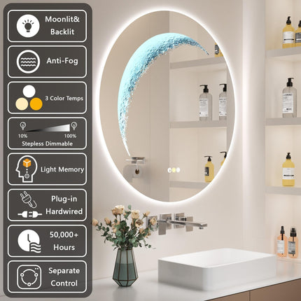 Callsky 30'' Round LED Bathroom Mirror, Frameless Circle Mirror with Back Light