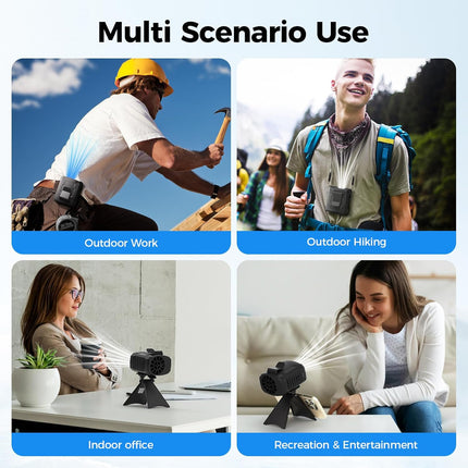 FlarePoint 4-in-1 Portable Fan: Waist/Neck/Desk Multi-Use | 7000RPM Rechargeable