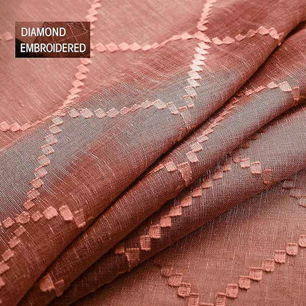 Sheer 52x84 Inch Curtains 2 Panel Set Grommet Diamond Linen Textured Semi Privac