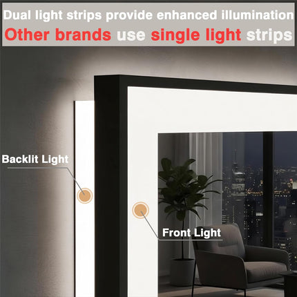 EchosLife 30x36 LED Bathroom Mirror with Lights - Black Framed, Front and Backli