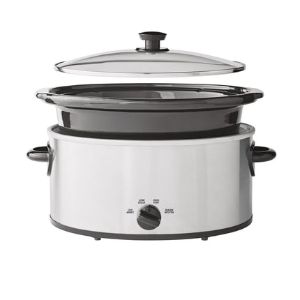 Mainstays 6 Quart Oval Slow Cooker, Stainless Steel Finish, Glass Lid
