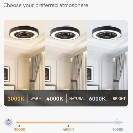 LEDIARY 20 Inch Low Profile Ceiling Fans With Lights, Led Bladeless Ceiling Fan,