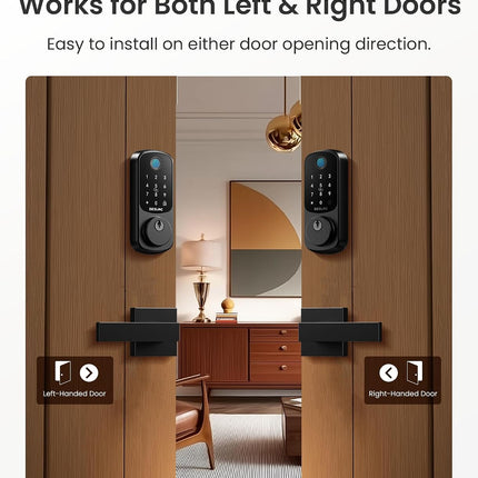 DESLOC B200 Fingerprint Smart Lock with 2 Lever Handles, Keyless Entry Deadbolt with App, Code & Key, IP54