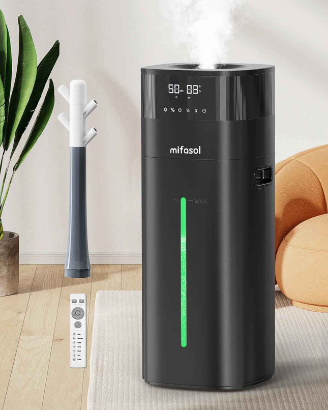 Humidifier Large Room, 5.3Gal/20L Cool and Warm Mist Humidifiers for Bedroom 2000 sq ft, Humidificateur for Whole House Home Plants, Top Fill Humidifiers with Diffuser & Extended Tube, Black