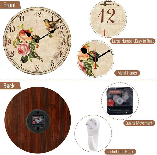 BERYART 14 Inch Silent Non-Ticking Wall Clock, Big Arabic Numerals Wall Clocks,