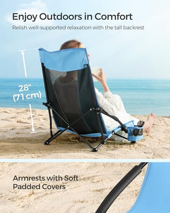 SONGMICS Portable Beach Chair, Folding Camping Chair with High Backrest, Cup Hol