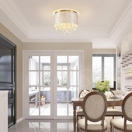 LumFurn 3-Light Drum Capiz Shell K9 Crystal Ceiling Light, Coastal Flushmount Li