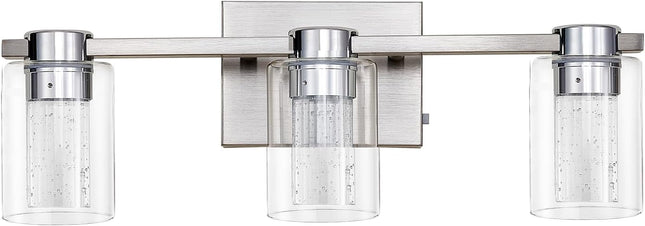 Eatich 3-Light Brushed Nickel Vanity Light, 3000K/4000K/6000K Crystal Bathroom L