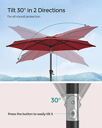 SONGMICS Patio Umbrella, 9 ft Outdoor Table Umbrella, Deck Umbrella, with 8 Ribs