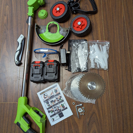MUKHSIN Battery Powered Weed Wacker with Wheels, 650W Cordless Grass Trimmer, Telescopic Pole, 3-in-1 Blades (No Gloves)