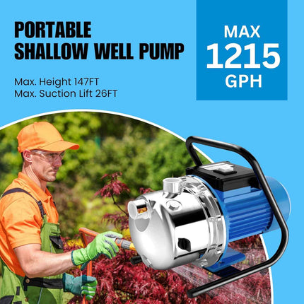 FOTING 1.6HP Shallow Well Pump, 1215GPH 115V Portable Garden Pumps, Stainless St