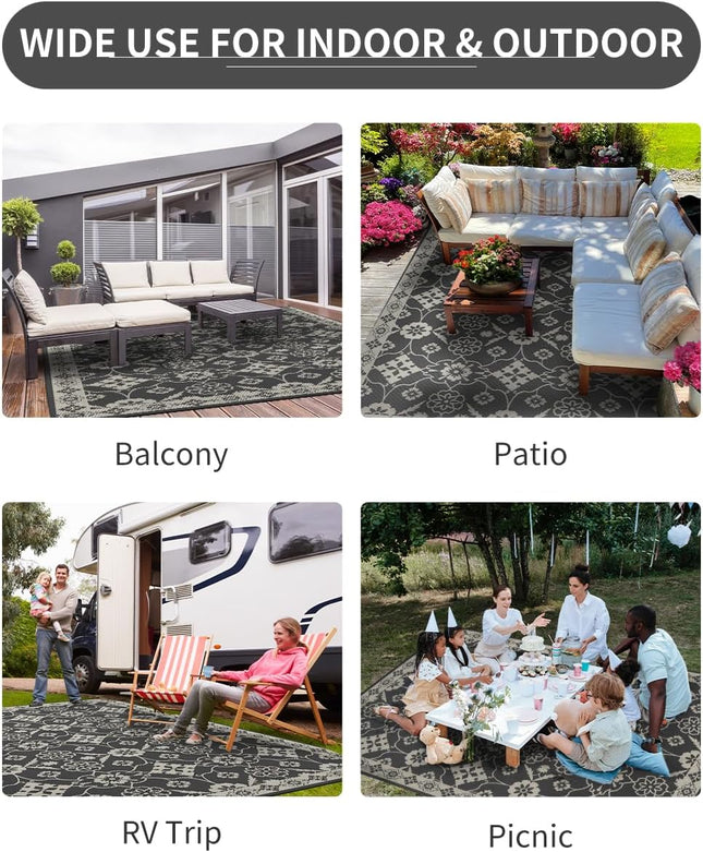 COCOER Floral Outdoor Rug 5x8 Reversible-Waterproof Patio Rug-Quick Dry Outdoor