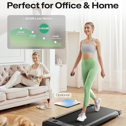 UREVO 2-in-1 Under Desk Walking Pad Treadmill, 4 MPH with 2.5 HP 40 dB Quiet Motor, App Control and 265 lb Capacity