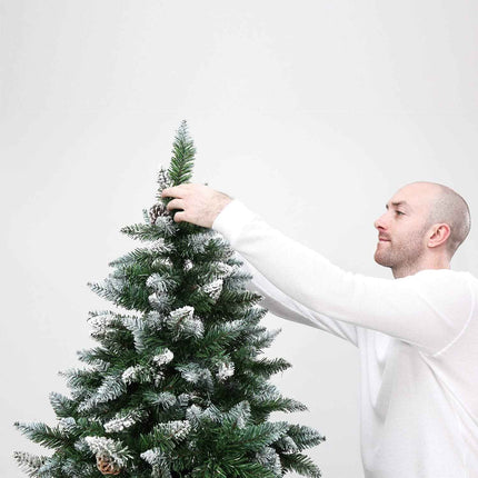 Senjie Artificial Christmas Tree 7 Foot Flocked Snow Trees Pine Cone Decoration Unlit 7FT