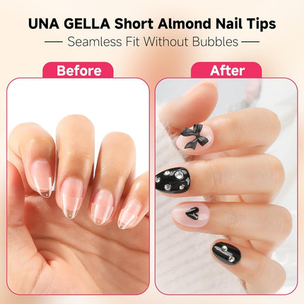 UNA GELLA Almond Shape Nail Tips Short: 504pcs Half Cover Almond Tips | Half Mat