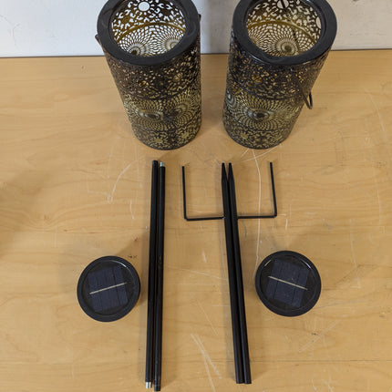 Freekite 2 Pack Solar Lanterns for Outdoor, Hanging Moroccan-Style Garden Lights with Ground Stakes, Auto Dusk-to-Dawn